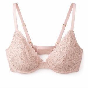 Soma 38DD Pink Lace Plunge Bra Unlined Underwired